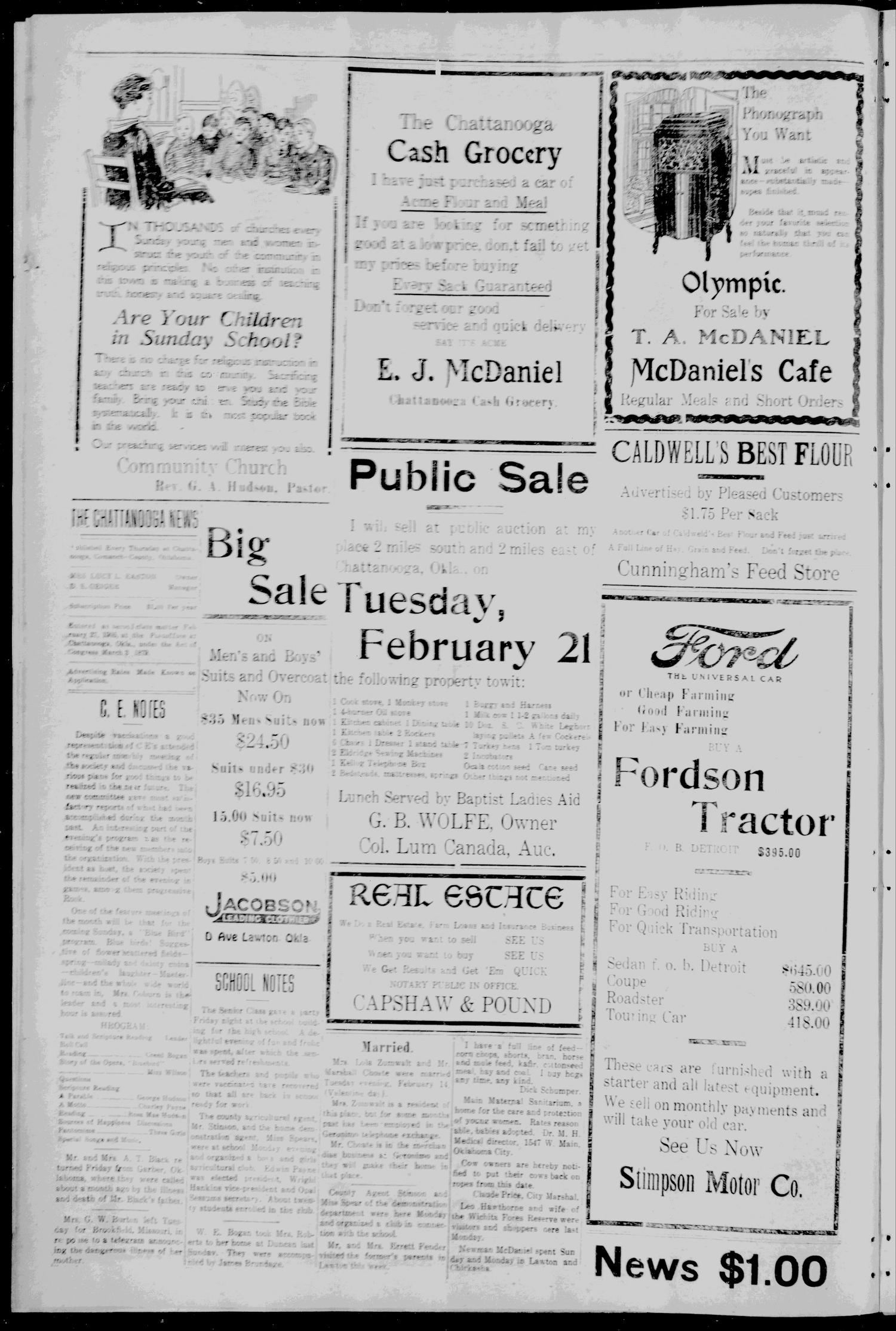 The Chattanooga News. (Chattanooga, Okla.), Vol. 16, No. 51, Ed. 1 Thursday, February 16, 1922
                                                
                                                    [Sequence #]: 4 of 4
                                                