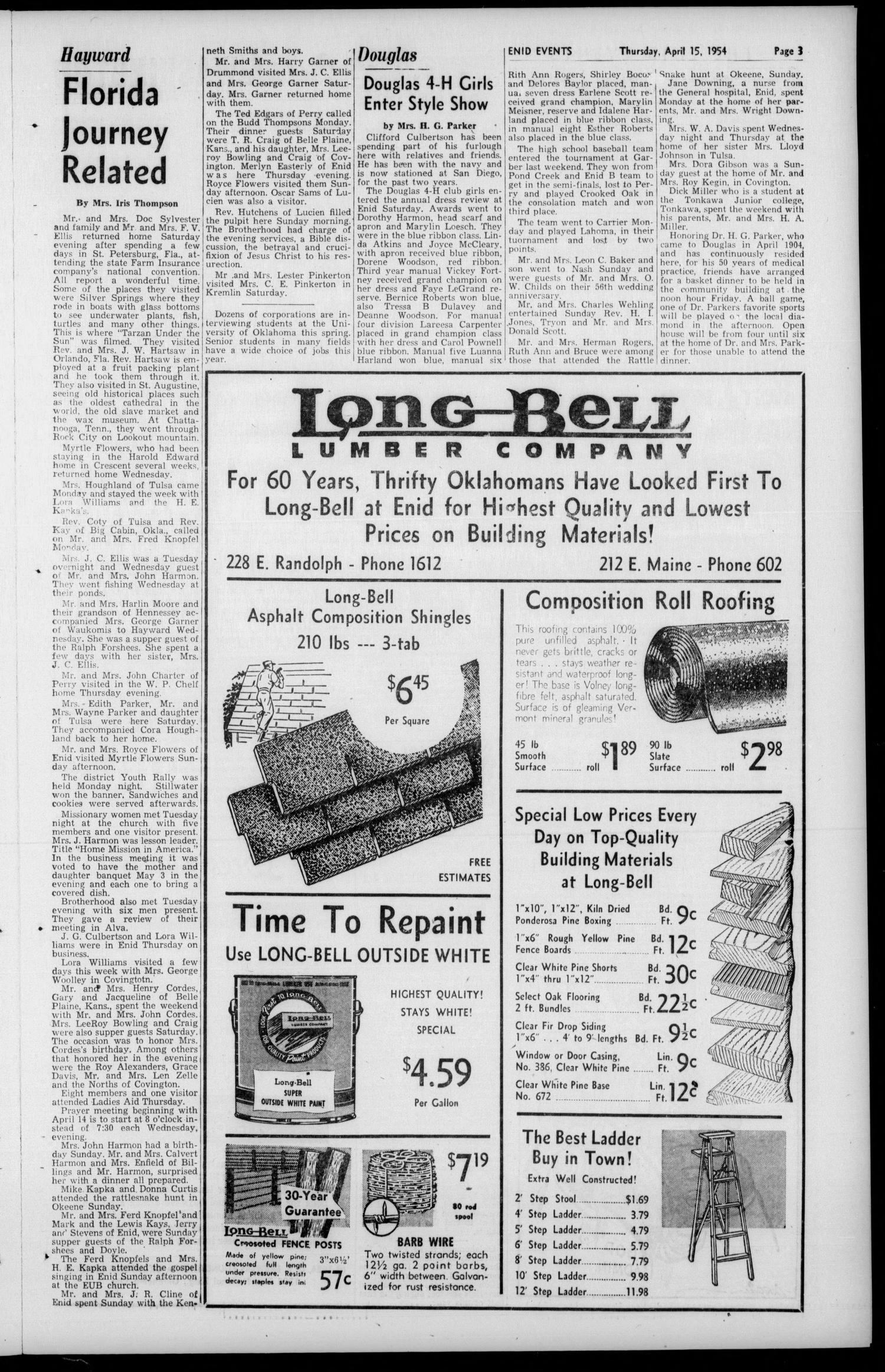 The Enid Events (Enid, Okla.), Vol. 61, No. 31, Ed. 1 Thursday, April 15, 1954
                                                
                                                    [Sequence #]: 3 of 16
                                                