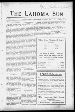 The Lahoma Sun (Lahoma, Okla.), Vol. 26, No. 9, Ed. 1 Friday, March 3, 1922