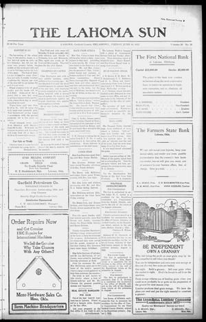 The Lahoma Sun (Lahoma, Okla.), Vol. 26, No. 24, Ed. 1 Friday, June 16, 1922