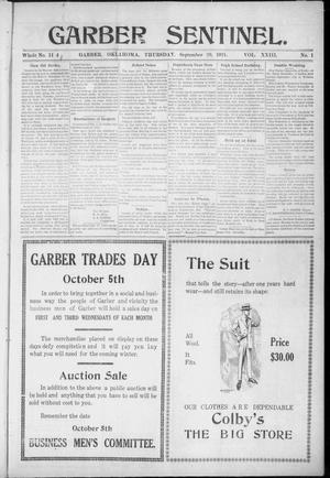 Garber Sentinel. (Garber, Okla.), Vol. 23, No. 1, Ed. 1 Thursday, September 29, 1921