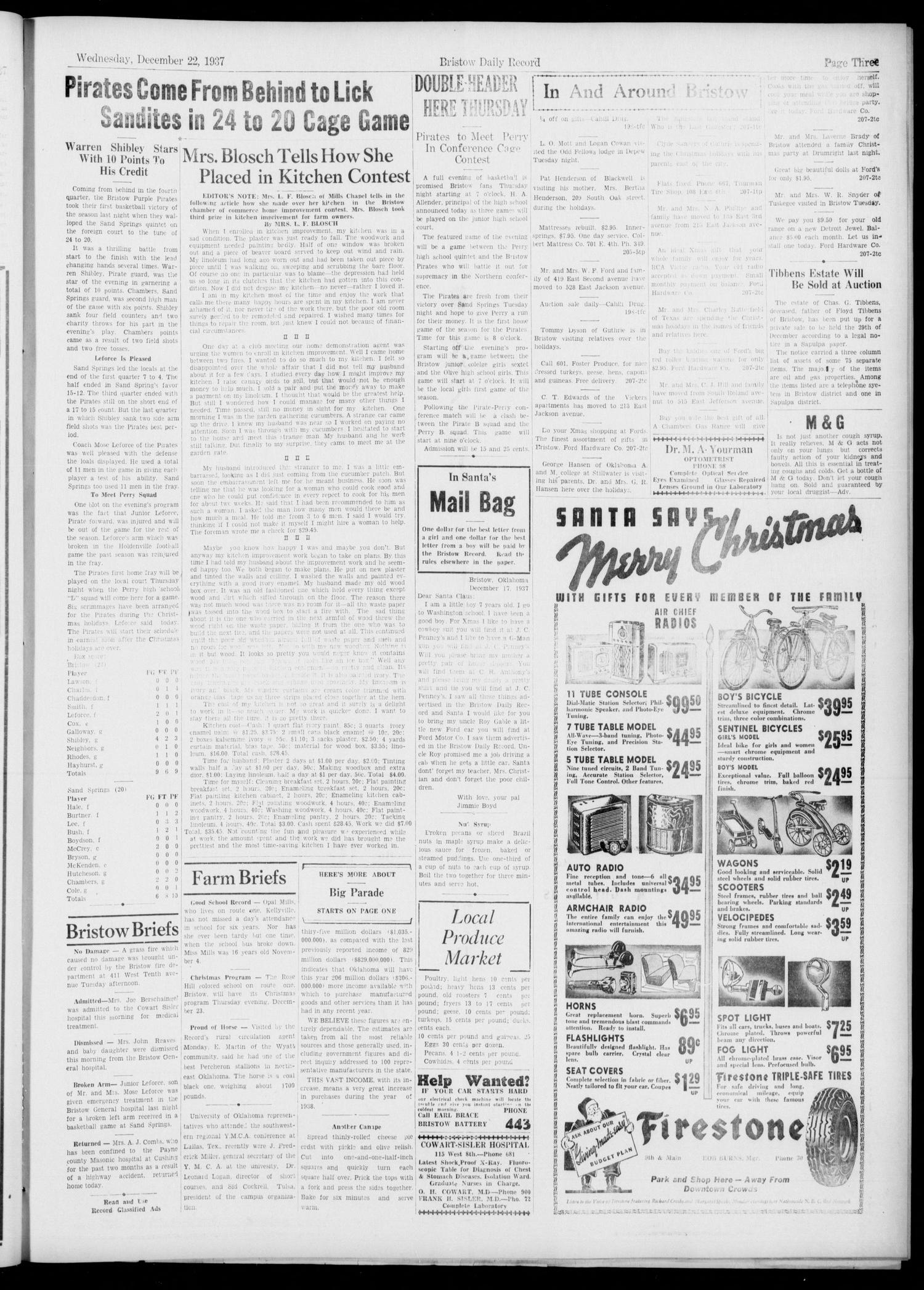 Bristow Daily Record (Bristow, Okla.), Vol. 17, No. 207, Ed. 1 Wednesday, December 22, 1937
                                                
                                                    [Sequence #]: 3 of 6
                                                