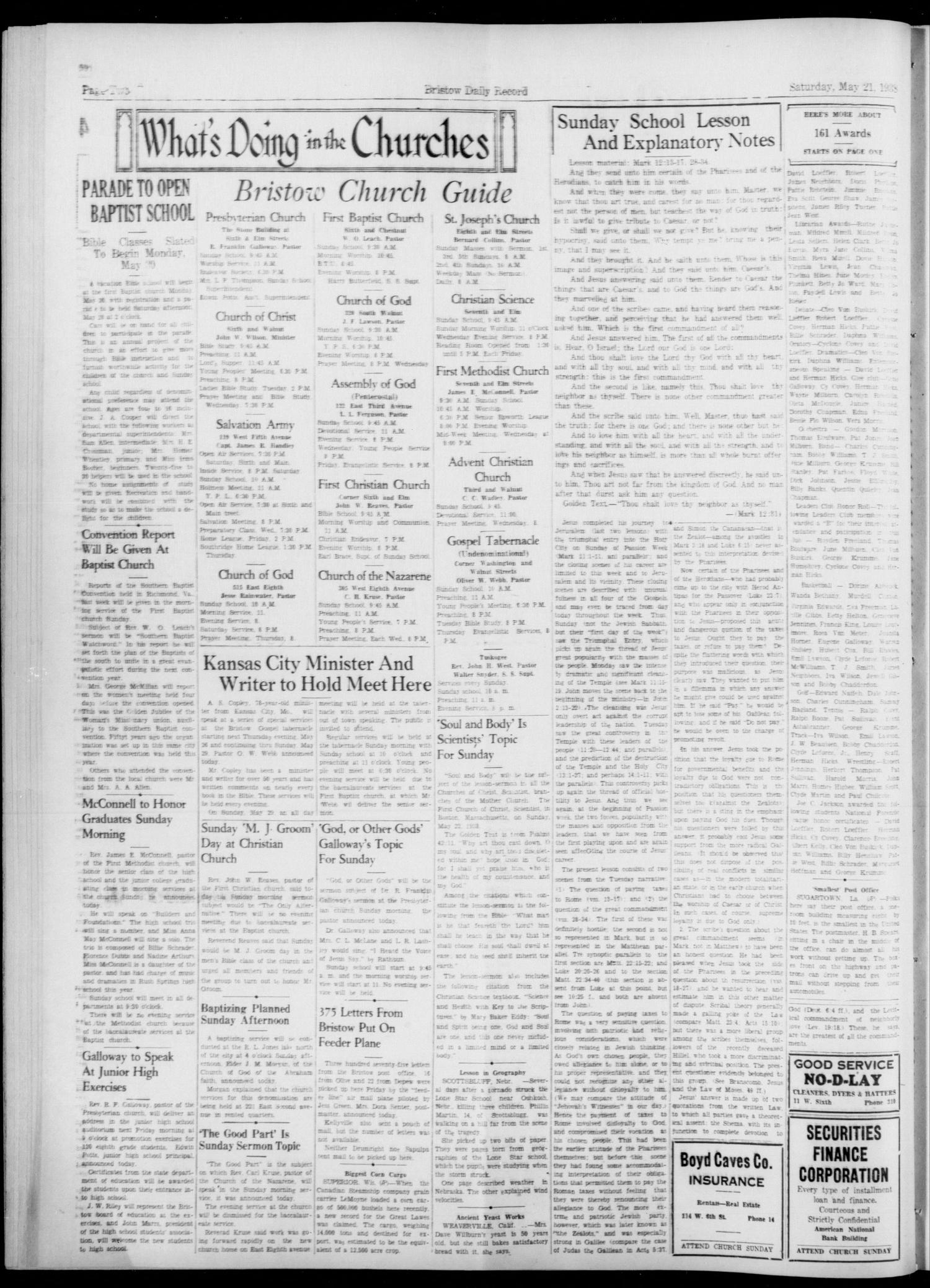 Bristow Daily Record (Bristow, Okla.), Vol. 18, No. 24, Ed. 1 Saturday, May 21, 1938
                                                
                                                    [Sequence #]: 2 of 6
                                                