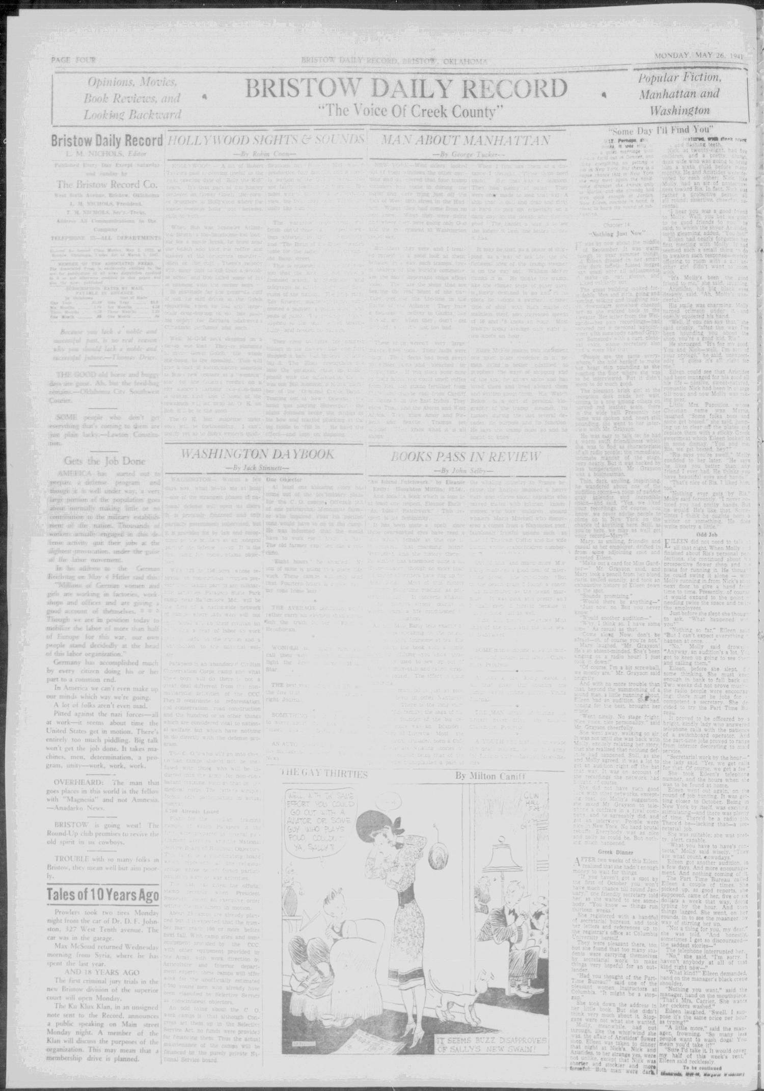 Bristow Daily Record (Bristow, Okla.), Vol. 20, No. 23, Ed. 1 Monday, May 26, 1941
                                                
                                                    [Sequence #]: 4 of 6
                                                