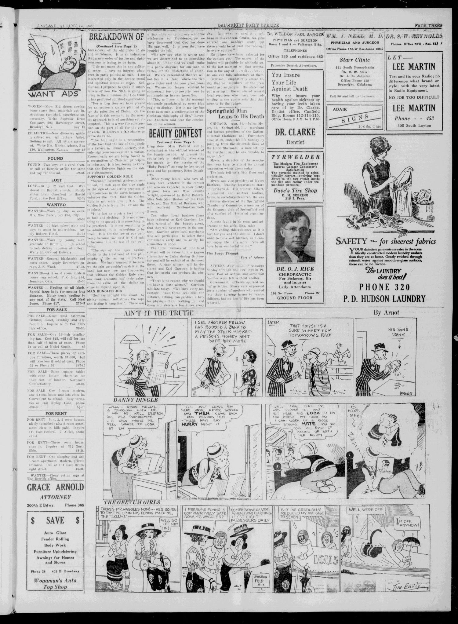 The Daily Derrick (Drumright, Okla.), Vol. 20, No. 53, Ed. 1 Monday, August 14, 1933
                                                
                                                    [Sequence #]: 3 of 4
                                                