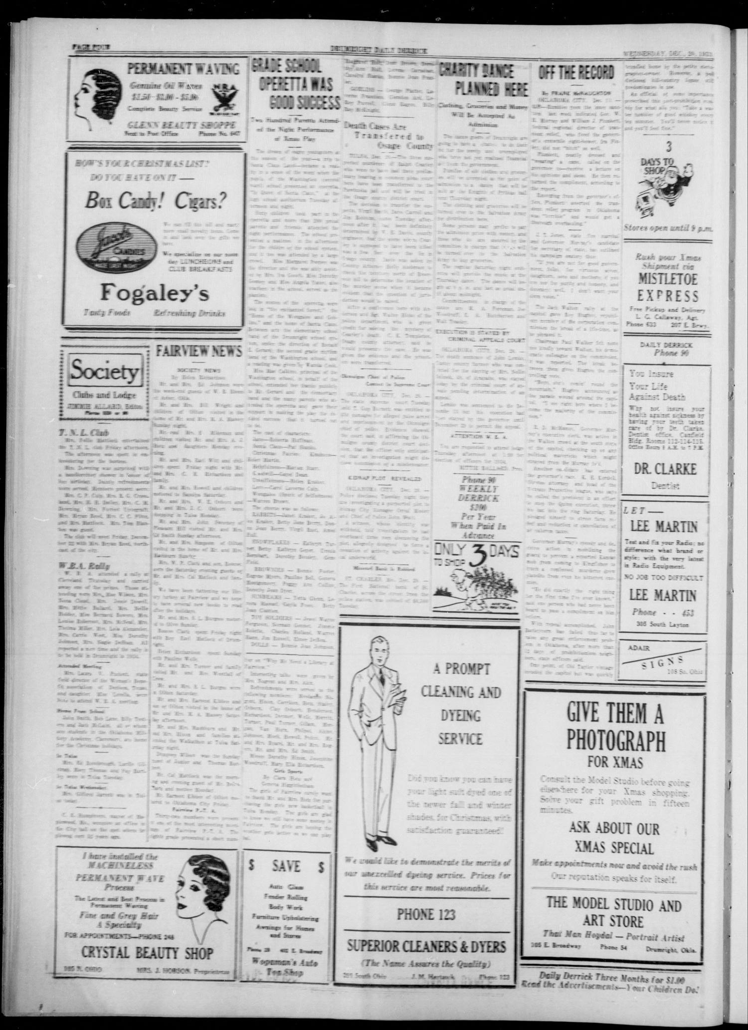 The Daily Derrick (Drumright, Okla.), Vol. 20, No. 159, Ed. 1 Wednesday, December 20, 1933
                                                
                                                    [Sequence #]: 4 of 4
                                                