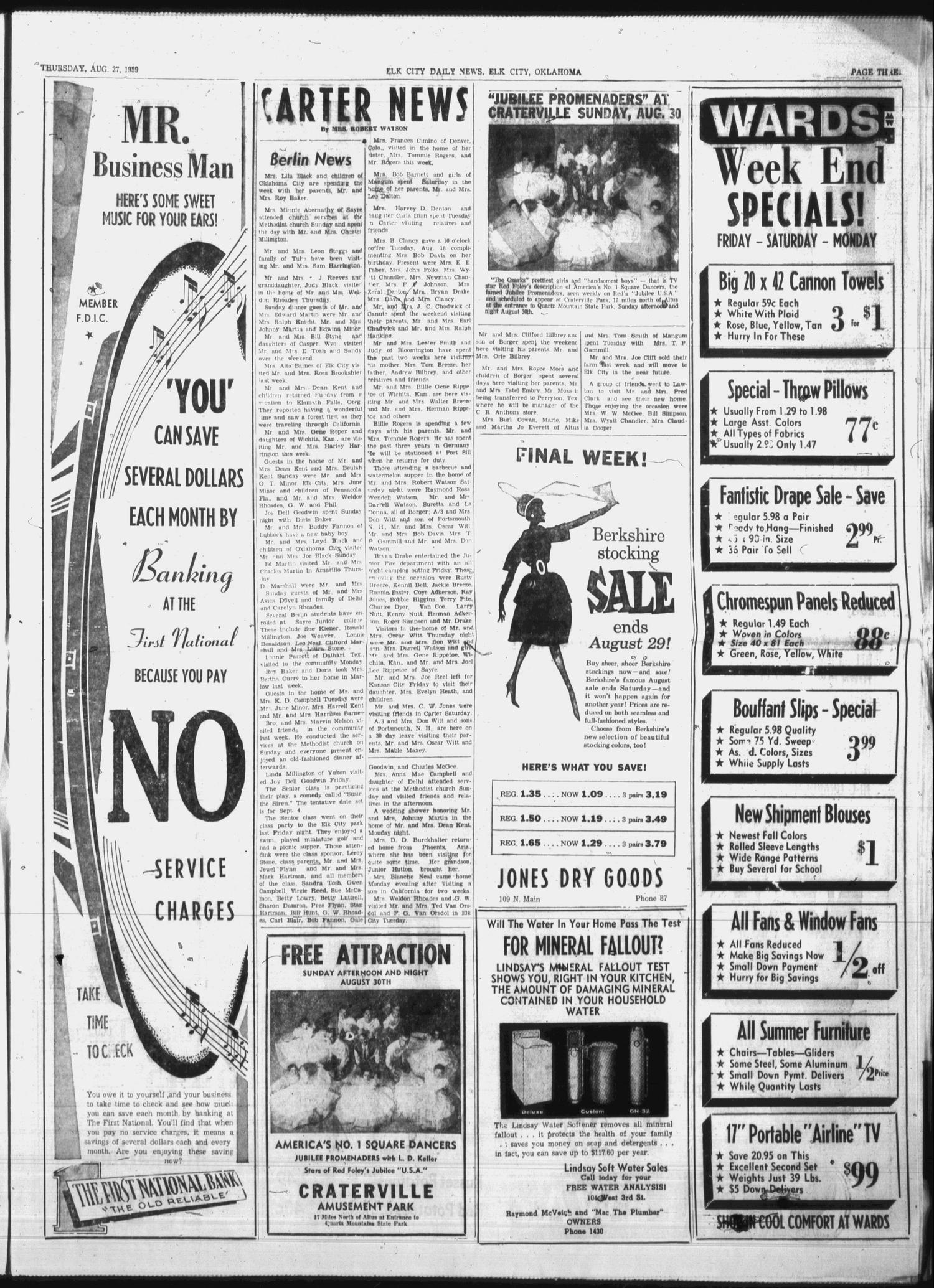 The Elk City Daily News (Elk City, Okla.), Vol. 29, No. 288, Ed. 1 Thursday, August 27, 1959
                                                
                                                    [Sequence #]: 3 of 20
                                                