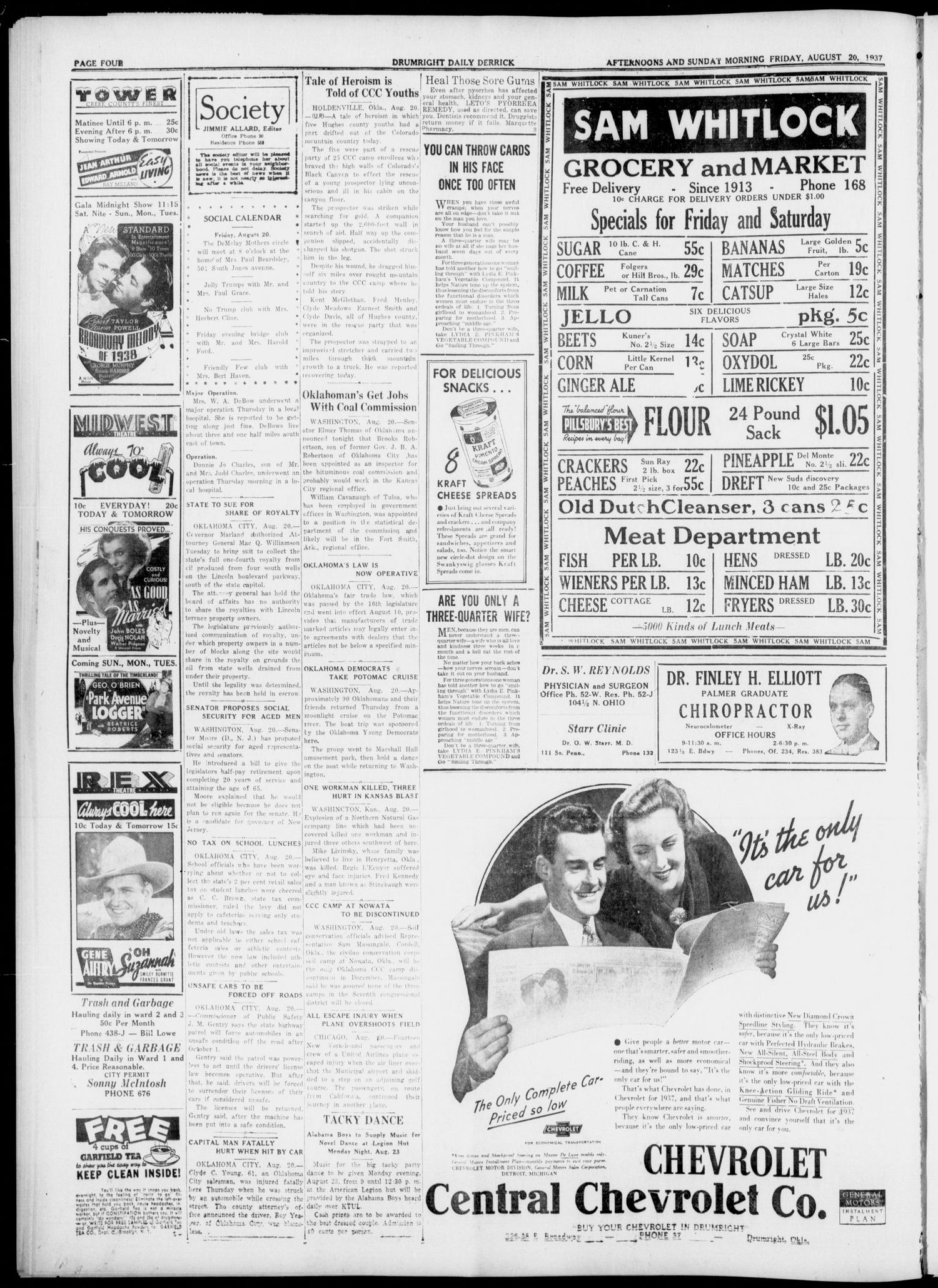 The Daily Derrick (Drumright, Okla.), Vol. 22, No. 35, Ed. 1 Friday, August 20, 1937
                                                
                                                    [Sequence #]: 4 of 4
                                                