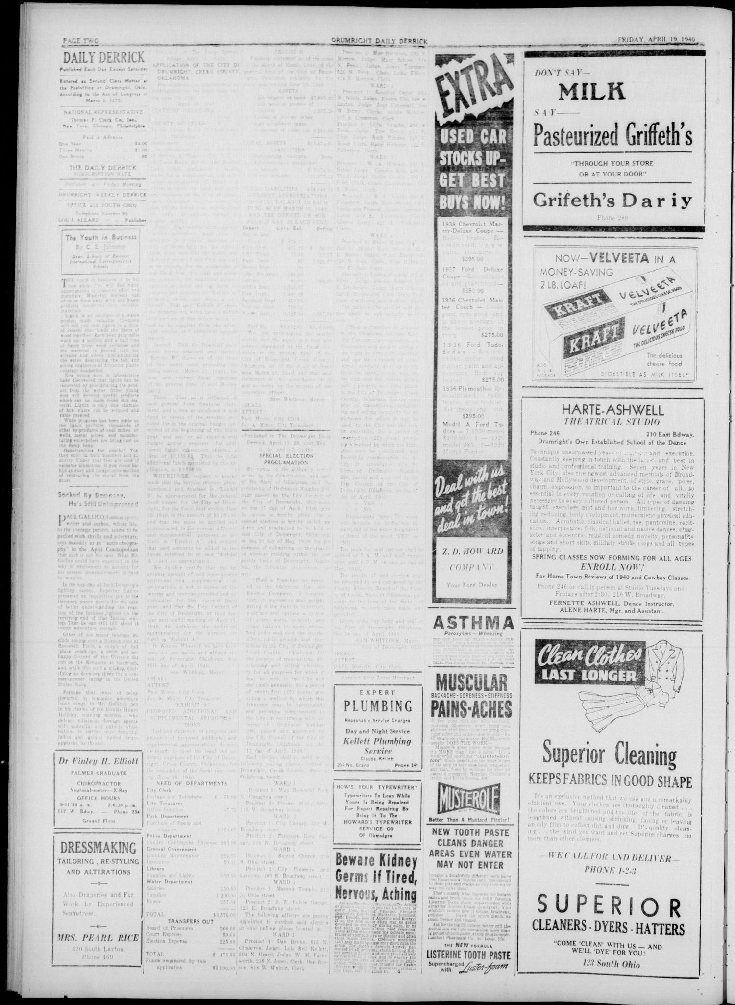 The Daily Derrick (Drumright, Okla.), Vol. 24, No. 233, Ed. 1 Friday, April 19, 1940
                                                
                                                    [Sequence #]: 2 of 4
                                                