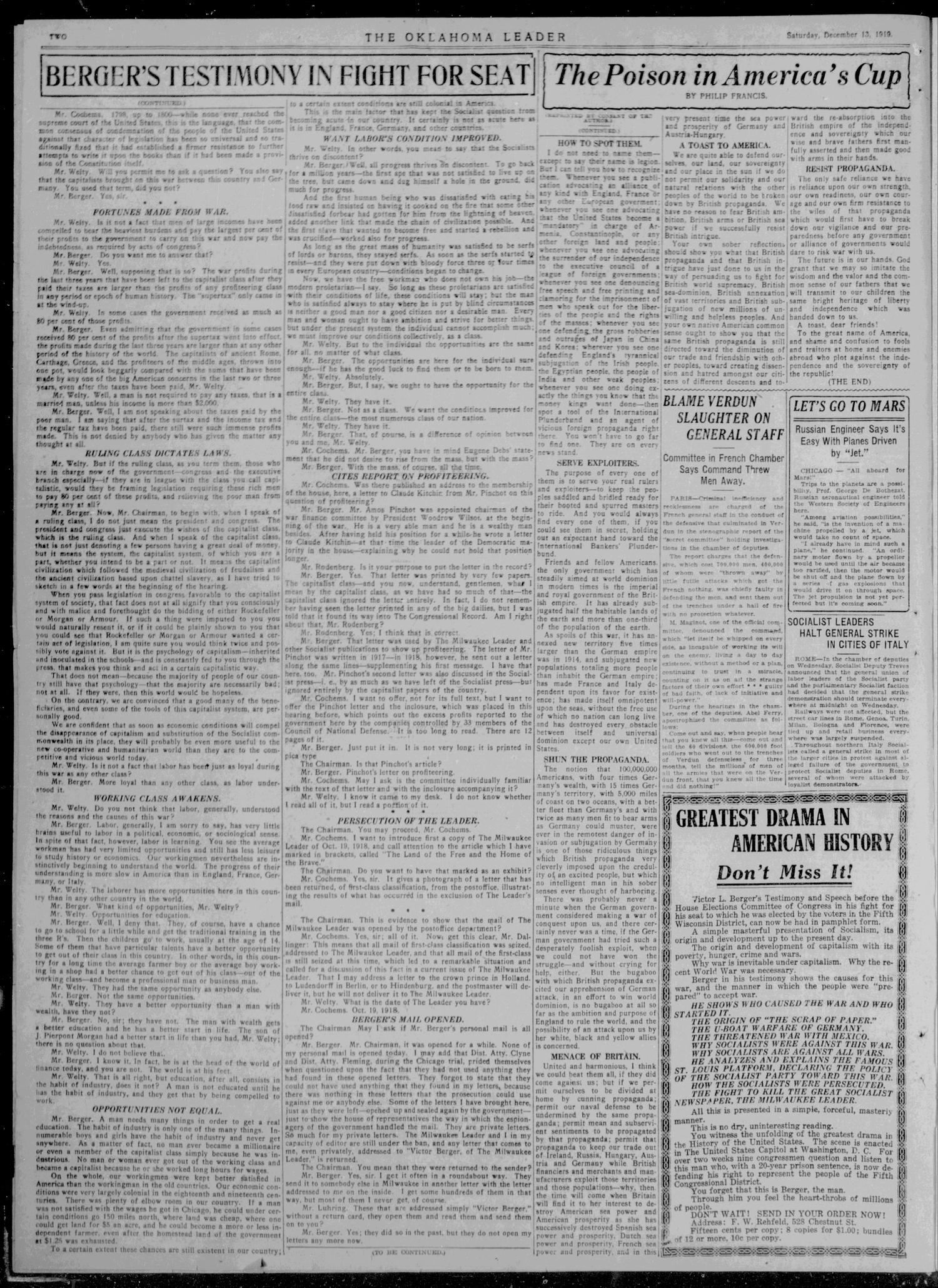 The Oklahoma Leader (Oklahoma City, Okla.), Vol. 6, No. 25, Ed. 1 Saturday, December 13, 1919
                                                
                                                    [Sequence #]: 2 of 4
                                                