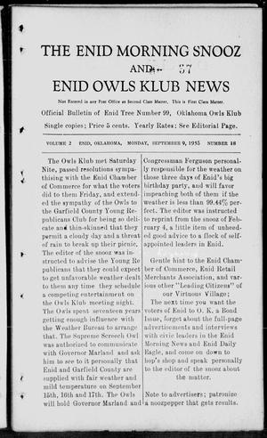 The Enid Morning Snooz and Enid Owls Klub News (Enid, Okla.), Vol. 2, No. 18, Ed. 1 Monday, September 9, 1935