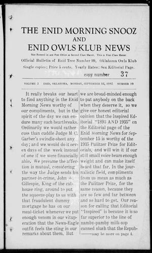 The Enid Morning Snooz and Enid Owls Klub News (Enid, Okla.), Vol. 2, No. 19, Ed. 1 Monday, September 16, 1935