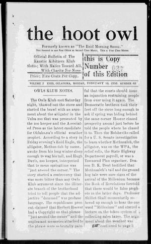 the hoot owl (Enid, Okla.), Vol. 2, No. 40, Ed. 1 Monday, February 10, 1936
