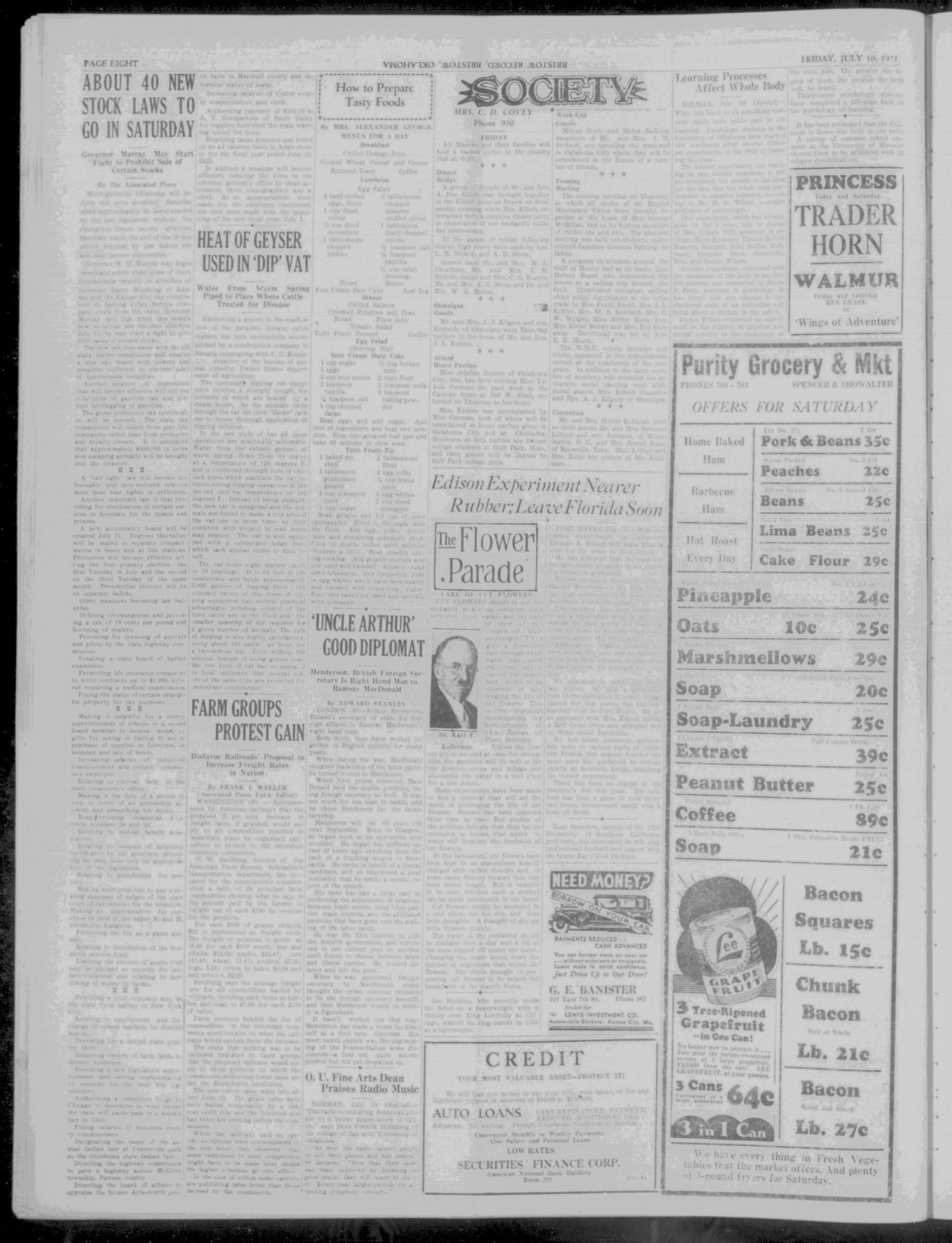 Bristow Daily Record (Bristow, Okla.), Vol. 10, No. 66, Ed. 1 Friday, July 10, 1931
                                                
                                                    [Sequence #]: 8 of 8
                                                