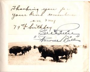 Back of Birthday card for Pawnee Bill's 79th Birthday