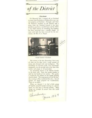The Churchman, June 1929, about Cleveland Chapel