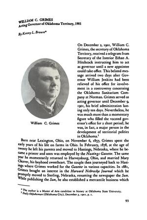 William C. Grimes, Acting Governor of Oklahoma Territory, 1901