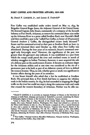 Fort Coffee and Frontier Affairs, 1834-1838