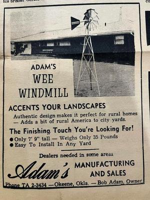 Advertisement for Windmills Made by Bob Adam, 1969