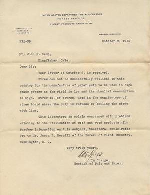 Letter From the United States Department of Agriculture to John H. Camp