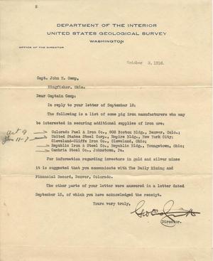 Letter From the United States Geological Survey to John H. Camp