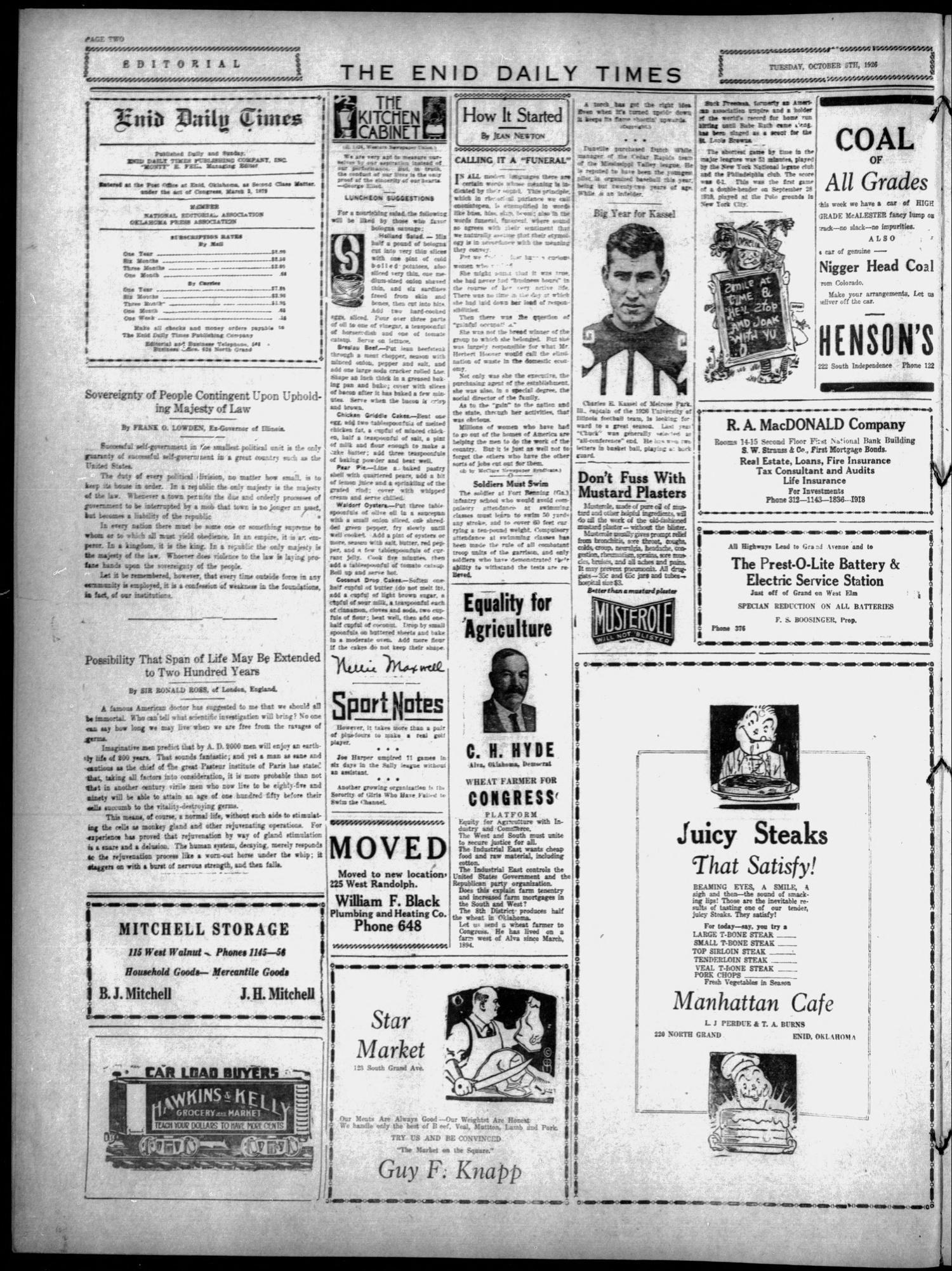 The Enid Daily Times (Enid, Okla.), Vol. 30, No. 169, Ed. 1 Tuesday, October 5, 1926
                                                
                                                    [Sequence #]: 2 of 8
                                                