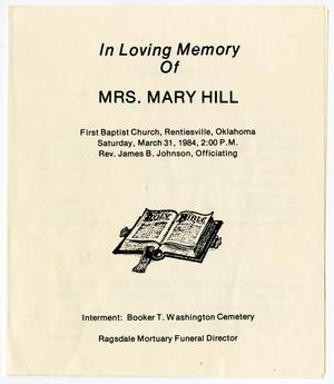 Primary view of object titled 'Funeral Program for Mary Hill'.