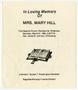 Primary view of Funeral Program for Mary Hill