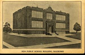 Waukomis School Building Postcard