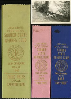Two Dogs with Three 1944 Kennell Club Show Ribbons