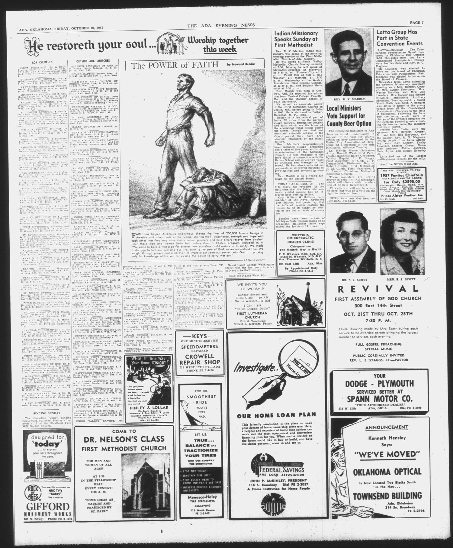 The Ada Evening News (Ada, Okla.), Vol. 54, No. 188, Ed. 1 Friday, October 18, 1957
                                                
                                                    [Sequence #]: 7 of 12
                                                