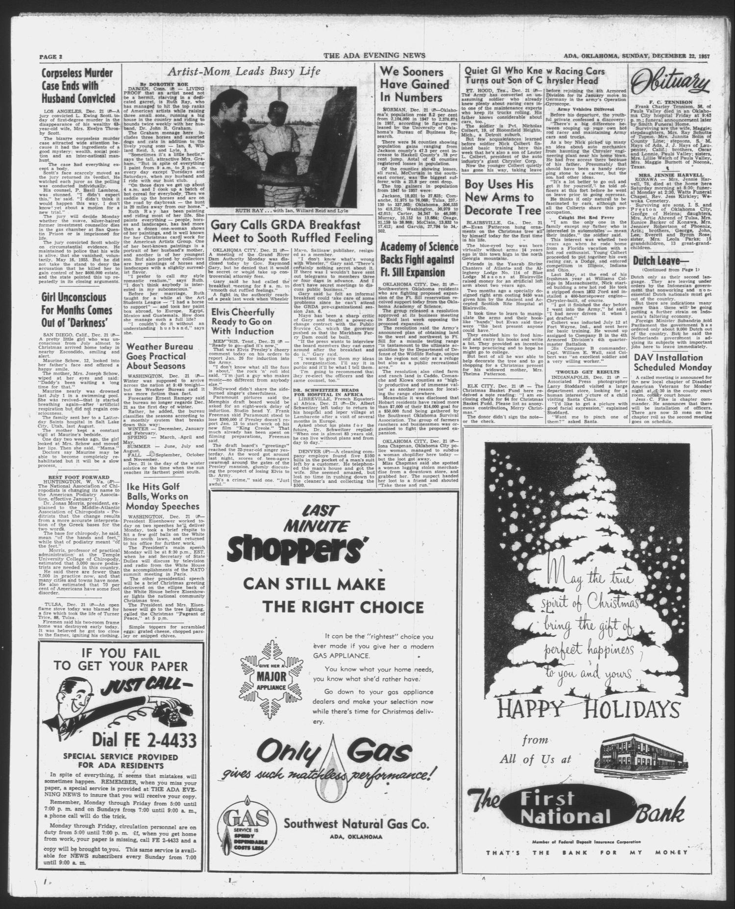 The Ada Evening News (Ada, Okla.), Vol. 54, No. 240, Ed. 1 Sunday, December 22, 1957
                                                
                                                    [Sequence #]: 2 of 30
                                                
