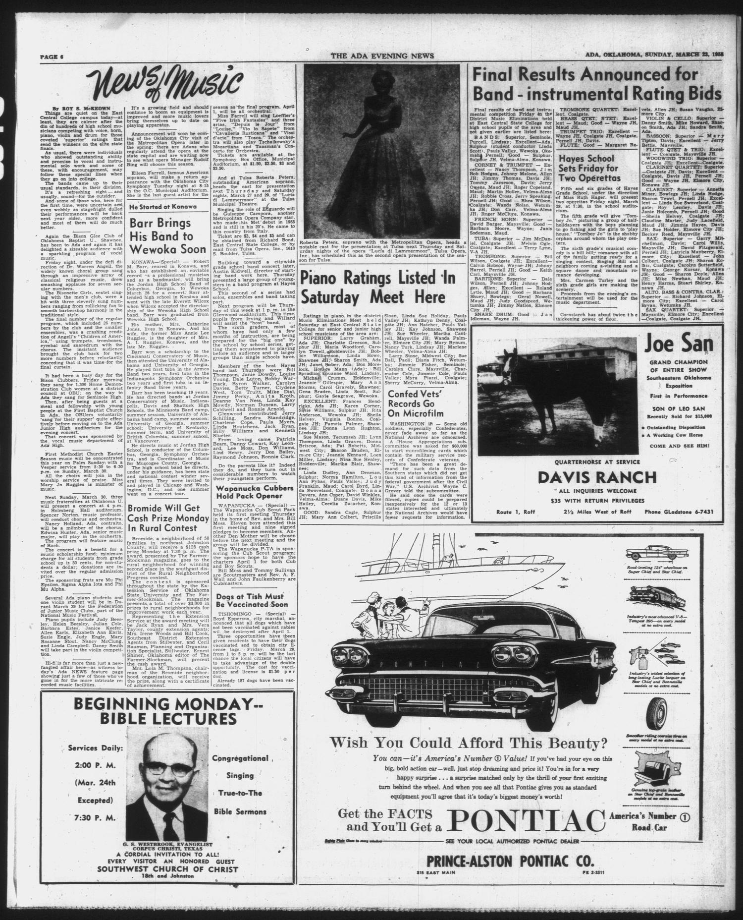 The Ada Evening News (Ada, Okla.), Vol. 55, No. 8, Ed. 1 Sunday, March 23, 1958
                                                
                                                    [Sequence #]: 6 of 28
                                                