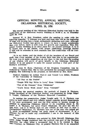 Official Minutes, Annual Meeting, Oklahoma Historical Society, April 26, 1956