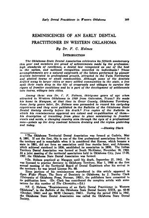 Reminiscences of an Early Dental Practitioner in Western Oklahoma