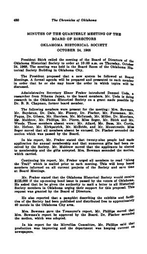 Minutes of the Quarterly Meeting of the Board of Directors of the Oklahoma Historical Society, October 24, 1968