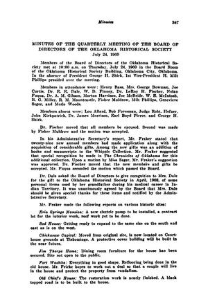 Minutes of the Quarterly Meeting of the Board of Directors of the Oklahoma Historical Society, July 24, 1969