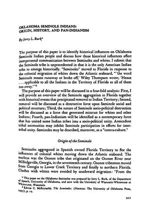 Oklahoma Seminole Indians: Origin, History, and Pan-Indianism