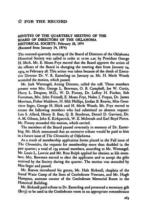 Minutes of the Quarterly Meeting of the Board of Directors of the Oklahoma Historical Society, February 28, 1974