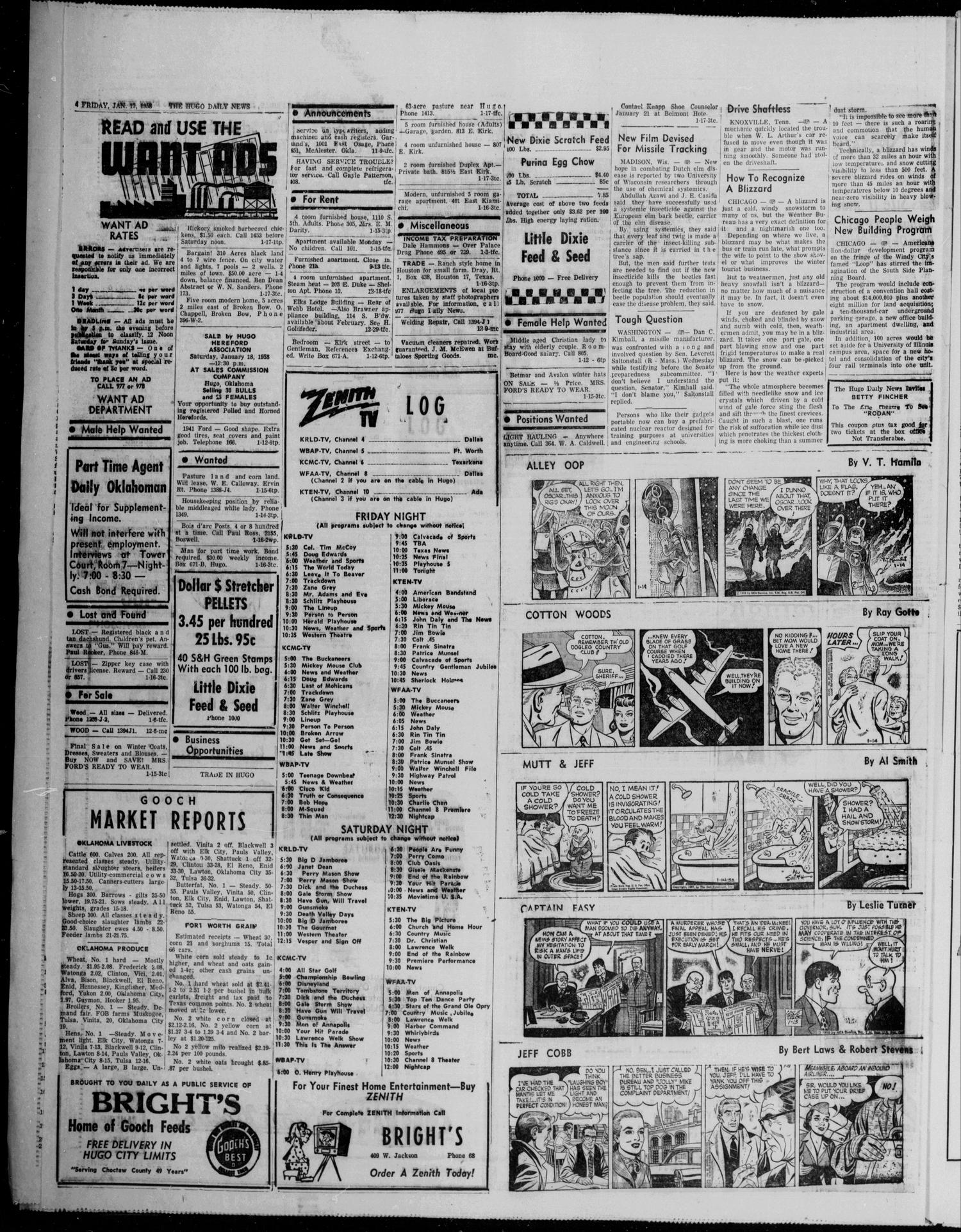 The Hugo Daily News (Hugo, Okla.), Vol. 42, No. 201, Ed. 1 Friday, January 17, 1958
                                                
                                                    [Sequence #]: 4 of 6
                                                