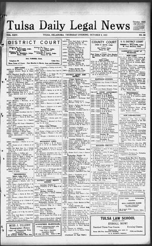 Primary view of object titled 'Tulsa Daily Legal News (Tulsa, Okla.), Vol. 24, No. 80, Ed. 1 Thursday, October 4, 1923'.
