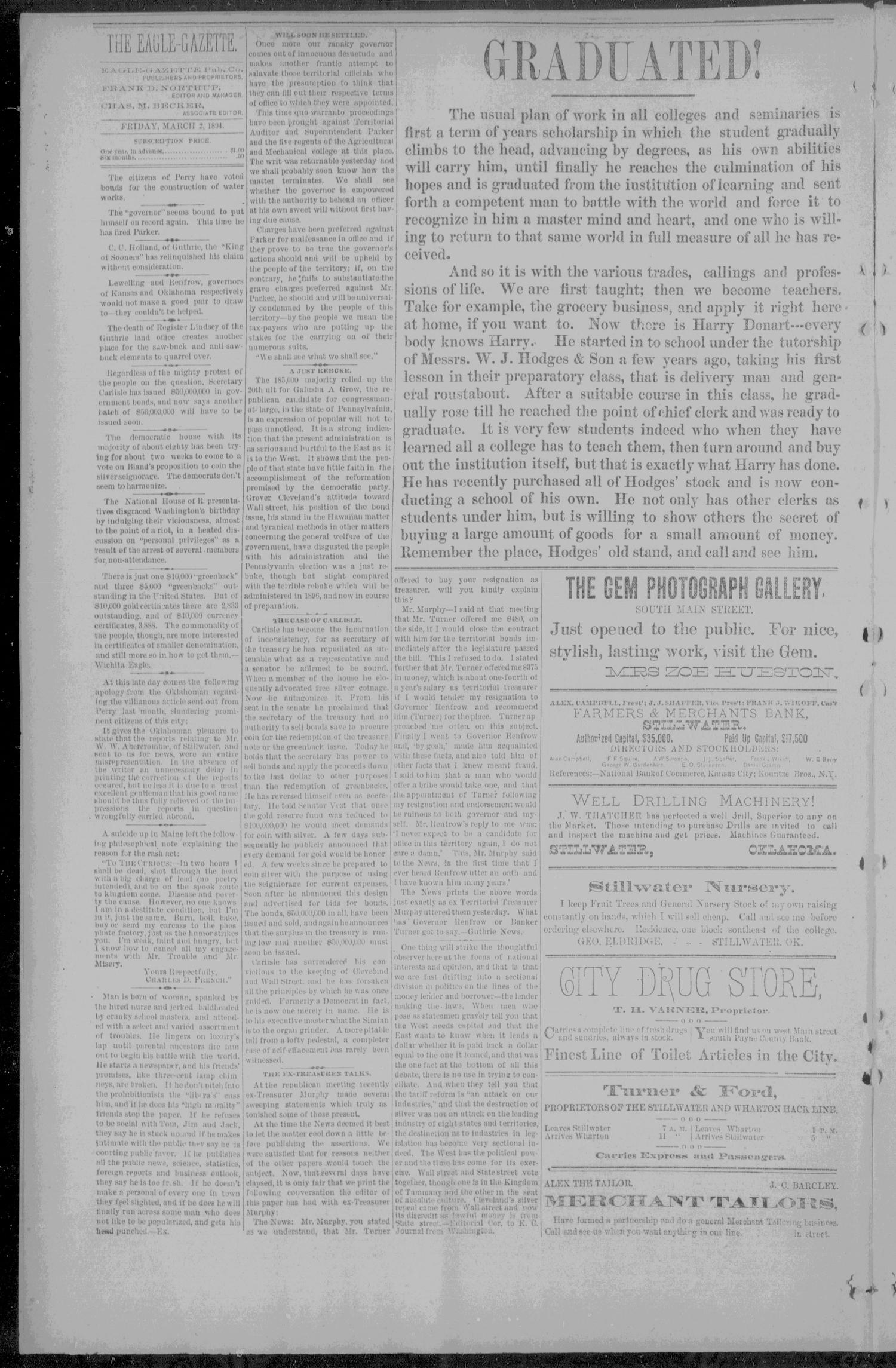 The Eagle-Gazette. (Stillwater, Okla.), Vol. 5, No. 12, Ed. 1 Friday, March 2, 1894
                                                
                                                    [Sequence #]: 4 of 8
                                                