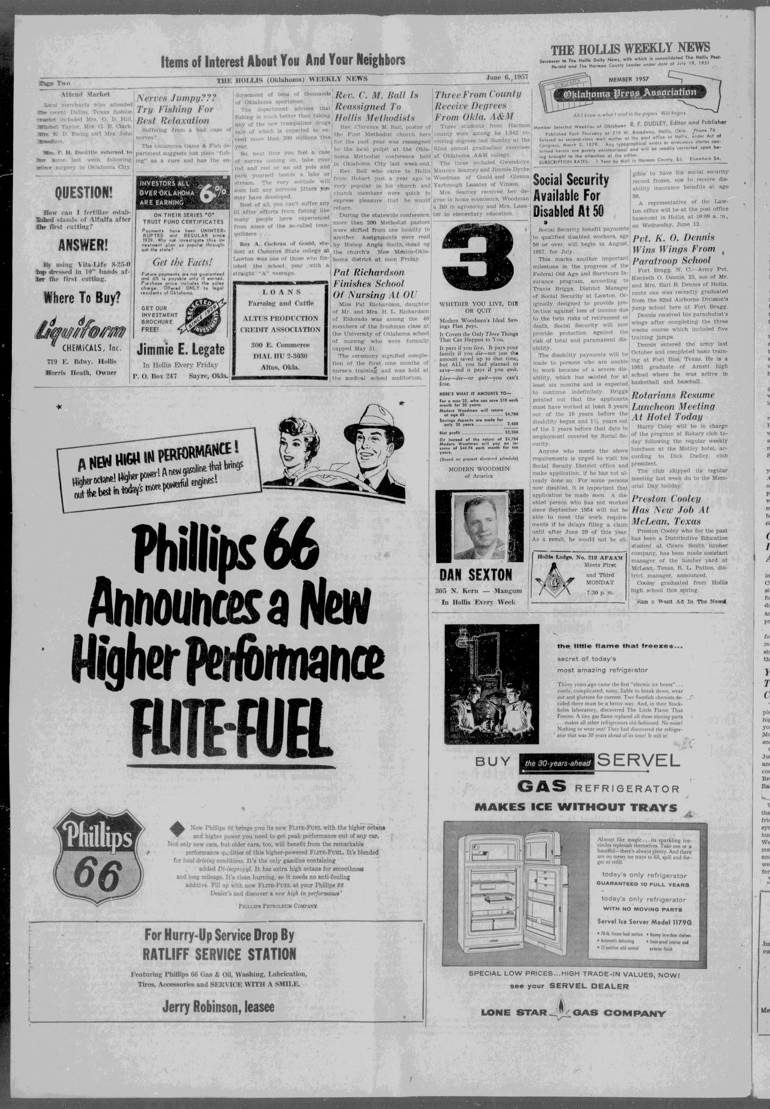 Hollis Weekly News (Hollis, Okla.), Vol. 24, No. 37, Ed. 1 Thursday, June 6, 1957
                                                
                                                    [Sequence #]: 2 of 12
                                                