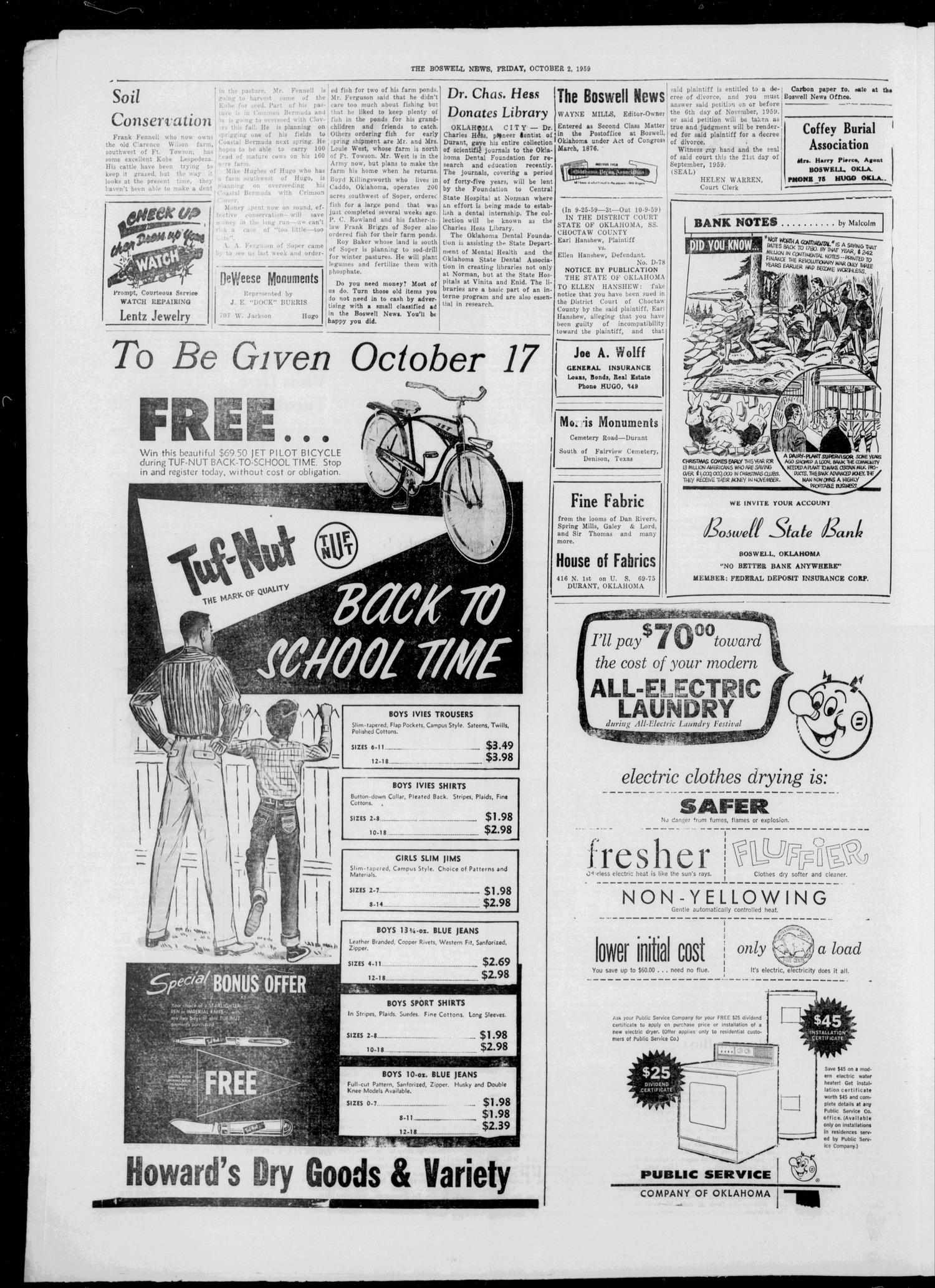 The Boswell News (Boswell, Okla.), Vol. 57, No. 47, Ed. 1 Friday, October 2, 1959
                                                
                                                    [Sequence #]: 2 of 4
                                                