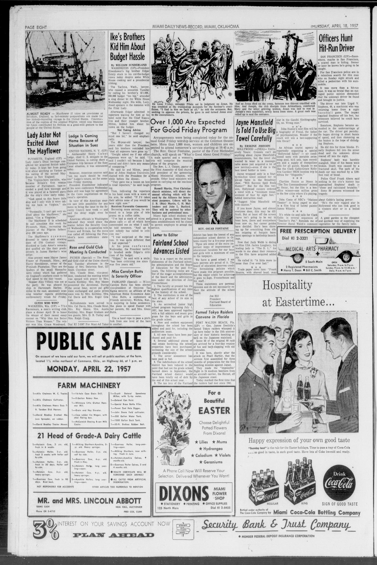 Miami Daily News-Record (Miami, Okla.), Vol. 54, No. 250, Ed. 1 Thursday, April 18, 1957
                                                
                                                    [Sequence #]: 8 of 16
                                                