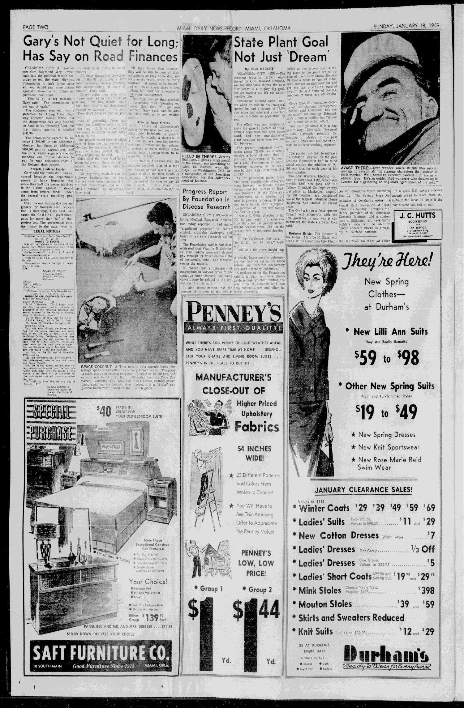 Miami Daily News-Record (Miami, Okla.), Vol. 56, No. 172, Ed. 1 Sunday, January 18, 1959
                                                
                                                    [Sequence #]: 2 of 16
                                                