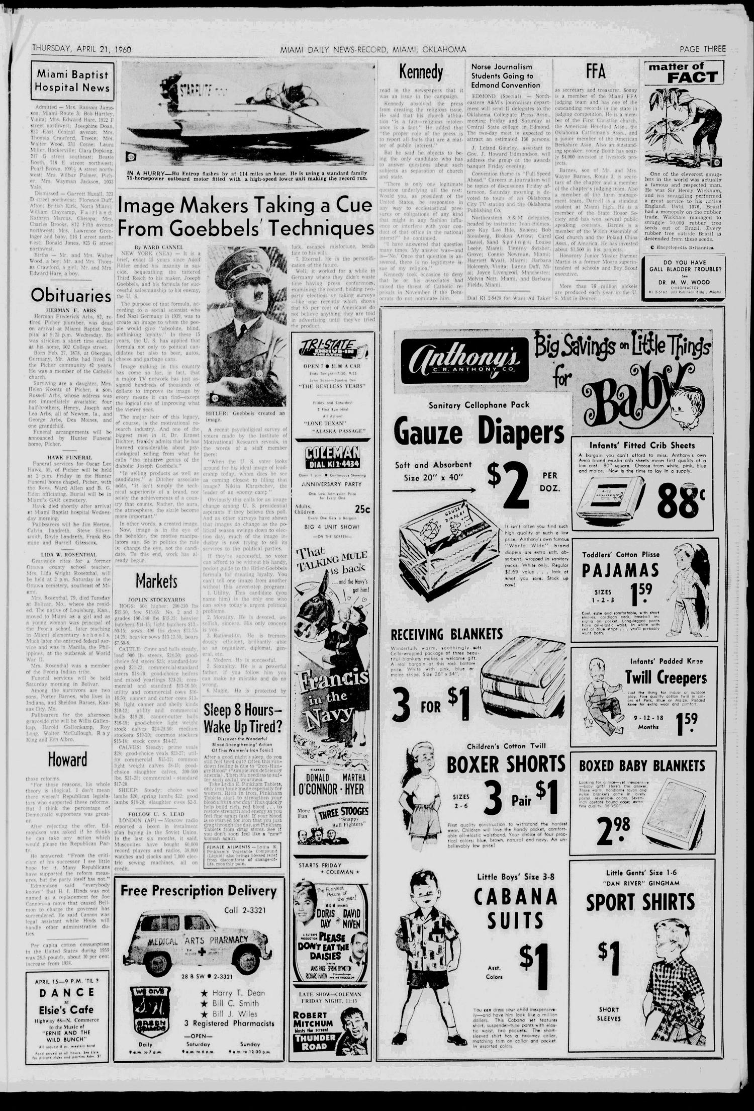 Miami Daily News-Record (Miami, Okla.), Vol. 57, No. 254, Ed. 1 Thursday, April 21, 1960
                                                
                                                    [Sequence #]: 3 of 16
                                                