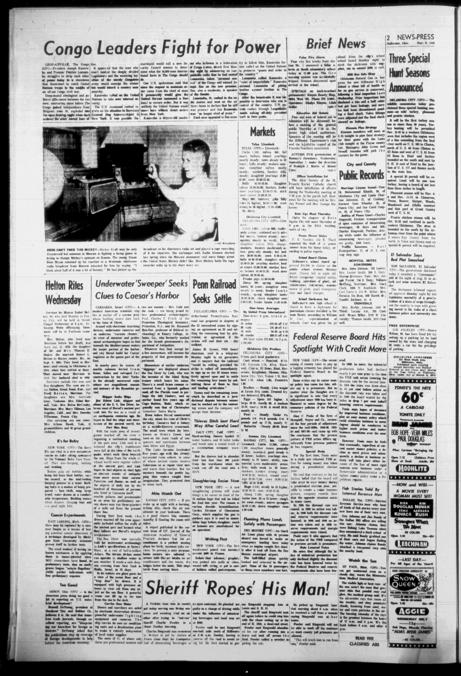 Stillwater News-Press (Stillwater, Okla.), Vol. 50, No. 191, Ed. 1 Tuesday, September 6, 1960
                                                
                                                    [Sequence #]: 2 of 12
                                                