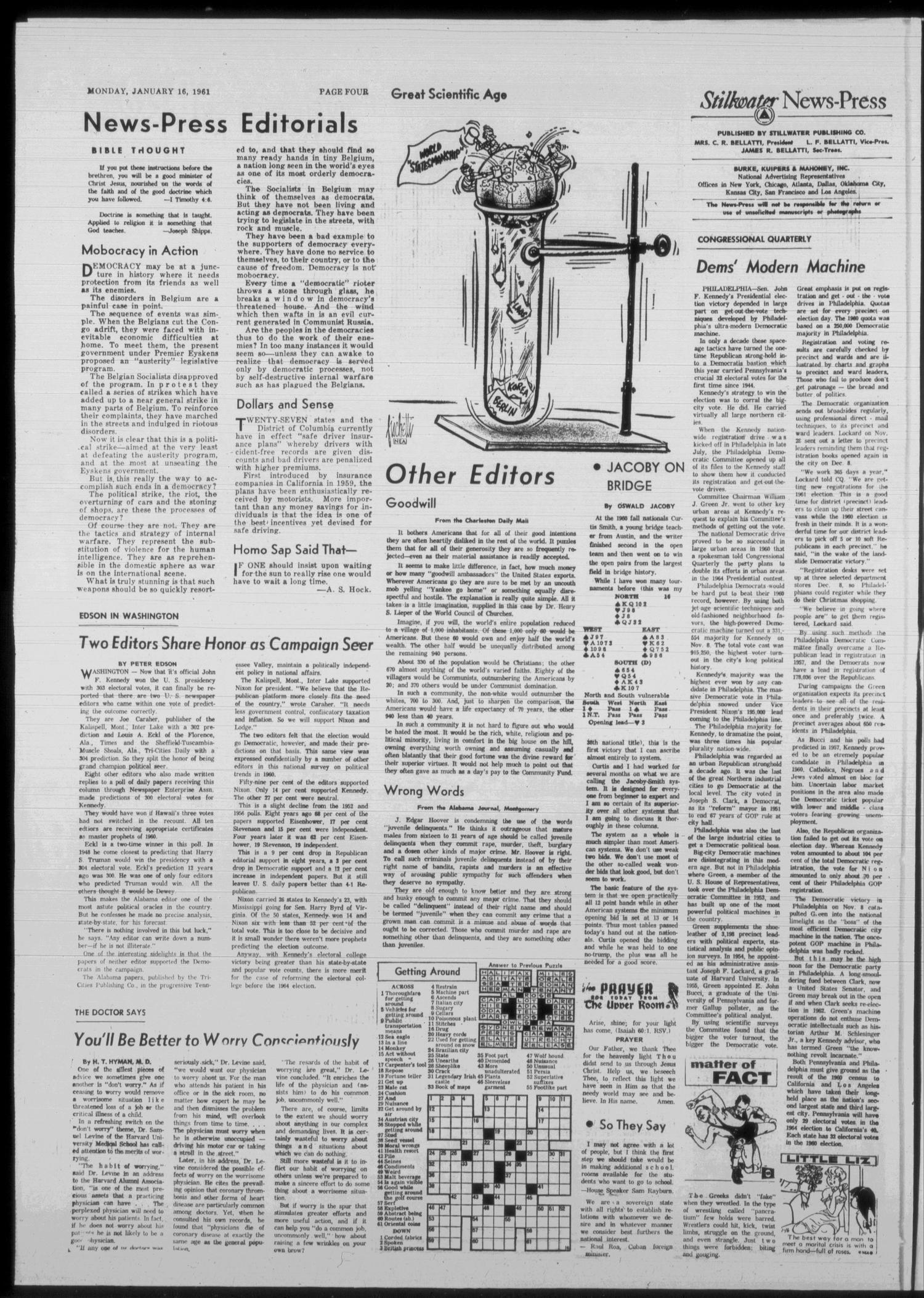 Stillwater News-Press (Stillwater, Okla.), Vol. 50, No. 304, Ed. 1 Monday, January 16, 1961
                                                
                                                    [Sequence #]: 4 of 10
                                                