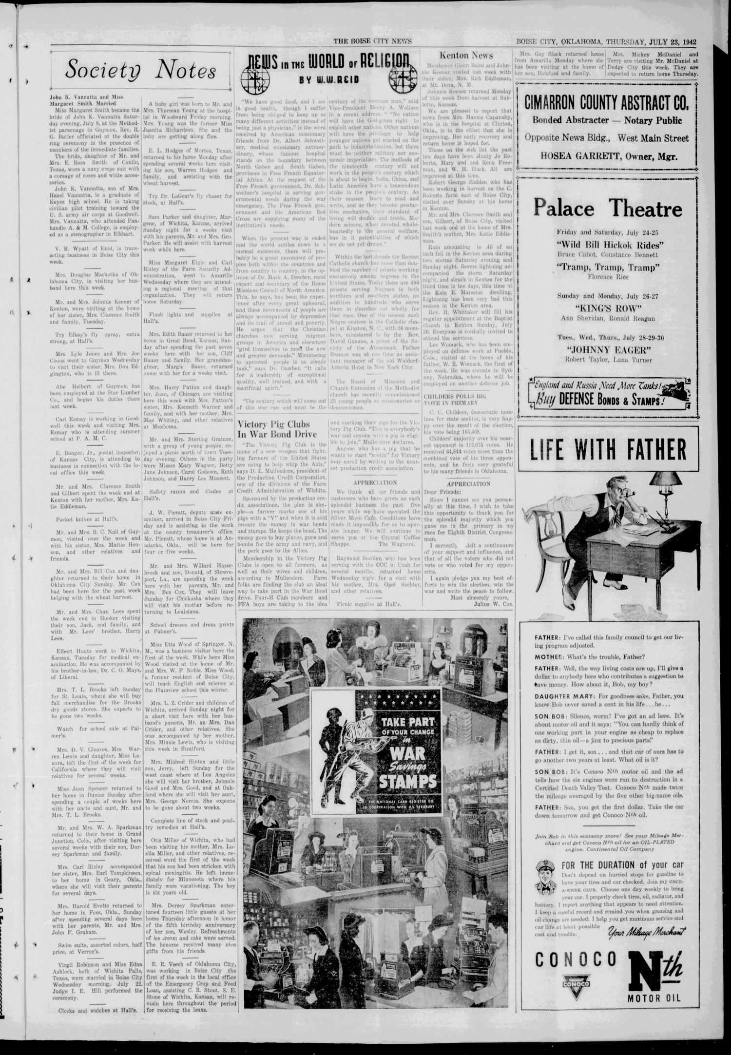 The Boise City News (Boise City, Okla.), Vol. 45, No. 3, Ed. 1 Thursday, July 23, 1942
                                                
                                                    [Sequence #]: 3 of 6
                                                